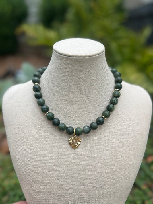Sarah Necklace-Green + Charm